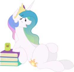 Size: 6250x6110 | Tagged: safe, artist:derpwave, artist:joey darkmeat, princess celestia, alicorn, pony, g4, absurd resolution, book, cider, female, mare, simple background, solo, transparent background