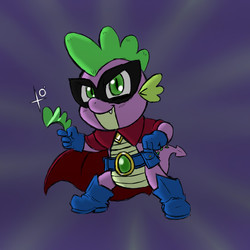 Size: 900x900 | Tagged: safe, artist:ichibangravity, spike, g4, power ponies (episode), humdrum costume, male, power ponies, solo