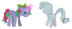 Size: 1000x400 | Tagged: safe, artist:the randomiser, rarity, oc, oc:kimi sparkle, alicorn, pony, g4, alicorn oc, freckles, glowing horn, horn, magic, petrification, race swap