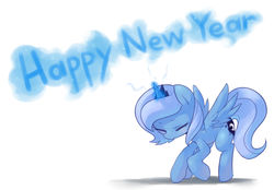 Size: 1749x1220 | Tagged: safe, artist:maren, princess luna, g4, female, filly, happy new year, solo, woona
