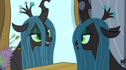 Size: 900x500 | Tagged: safe, artist:marindashy, queen chrysalis, changeling, changeling queen, g4, female, mirror