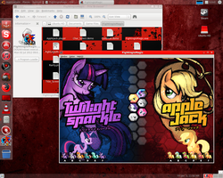 Size: 1280x1024 | Tagged: safe, applejack, fluttershy, pinkie pie, rainbow dash, rarity, twilight sparkle, fighting is magic, g4, computer, linux, mane six, screenshots, ubuntu, video game