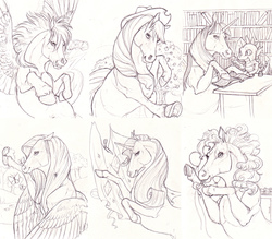 Size: 3000x2622 | Tagged: safe, artist:anarchpeace, applejack, fluttershy, pinkie pie, rainbow dash, rarity, spike, twilight sparkle, g4, mane seven, mane six, monochrome, realistic, traditional art