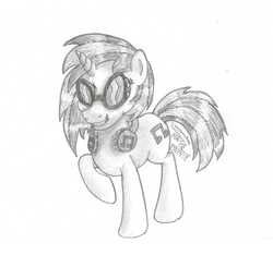 Size: 1884x1762 | Tagged: safe, artist:inurantchan, dj pon-3, vinyl scratch, g4, female, monochrome, solo, traditional art