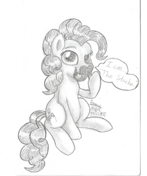 Size: 2008x2398 | Tagged: safe, artist:inurantchan, pinkie pie, g4, female, monochrome, moustache, solo, traditional art