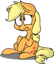 Size: 1129x1339 | Tagged: safe, artist:strangiesleepy, applejack, g4, female, sad, sitting, solo