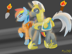 Size: 1024x768 | Tagged: safe, artist:mirriora, rainbow dash, g4, bound wings, clothes, prison outfit, prisoner rd, royal guard