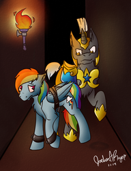 Size: 768x1000 | Tagged: safe, artist:gloompelt, rainbow dash, g4, bound wings, royal guard