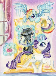 Size: 1280x1718 | Tagged: safe, artist:sara richard, idw, rainbow dash, rarity, cat, g4, cover, no logo, textless