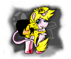 Size: 1456x1200 | Tagged: safe, artist:unicornsinwater, classical unicorn, blushing, horn, leonine tail, male, mario, prince apricot, solo, super mario bros.