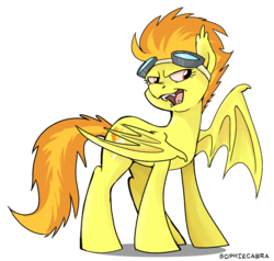 Size: 800x761 | Tagged: safe, artist:spainfischer, spitfire, bat pony, pony, g4, bat ponified, batfire, female, goggles, race swap, simple background, solo, transparent background, wings