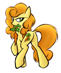 Size: 744x883 | Tagged: safe, artist:kejifox, carrot top, golden harvest, pony, g4, bedroom eyes, butt, carrot, dock, female, goldenbutt, looking back, mare, mouth hold, plot, raised hoof, raised leg, solo