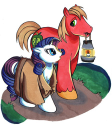 Size: 834x930 | Tagged: safe, artist:cbs, big macintosh, rarity, earth pony, pony, g4, clothes, coat, lantern, male, ship:rarimac, shipping, stallion, straight