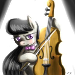 Size: 1024x1024 | Tagged: safe, artist:inumocchi, octavia melody, pony, g4, bipedal, bow (instrument), bowtie, cello, cello bow, crying, female, musical instrument, playing, solo