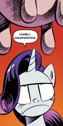 Size: 288x571 | Tagged: safe, idw, rarity, pony, g4, eyeroll, frown, pun, reaction image, udder