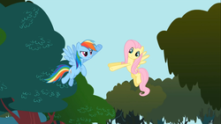 Size: 1366x768 | Tagged: safe, screencap, fluttershy, rainbow dash, g4, my little pony: friendship is magic, swarm of the century