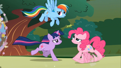 Size: 1366x768 | Tagged: safe, screencap, pinkie pie, rainbow dash, twilight sparkle, g4, my little pony: friendship is magic, swarm of the century