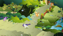 Size: 1366x768 | Tagged: safe, screencap, applejack, rarity, twilight sparkle, parasprite, g4, swarm of the century