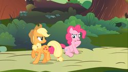 Size: 1366x768 | Tagged: safe, screencap, applejack, pinkie pie, g4, my little pony: friendship is magic, season 1, swarm of the century