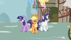 Size: 1366x768 | Tagged: safe, screencap, applejack, rarity, twilight sparkle, g4, swarm of the century, female, solo