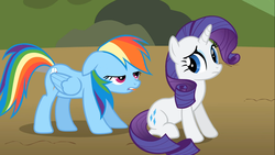 Size: 1366x768 | Tagged: safe, screencap, rainbow dash, rarity, g4, my little pony: friendship is magic, swarm of the century, out of context