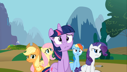 Size: 1366x768 | Tagged: safe, screencap, applejack, fluttershy, rainbow dash, rarity, twilight sparkle, g4, my little pony: friendship is magic, swarm of the century, confused