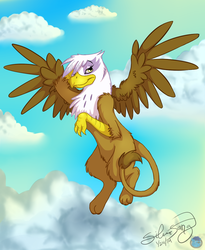 Size: 820x1001 | Tagged: safe, artist:silverfang98, gilda, griffon, g4, female, fluffy, flying, solo, spread wings, wings