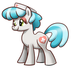 Size: 1062x1020 | Tagged: safe, artist:needsmoarg4, nurse coldheart, nurse snowheart, earth pony, pony, g4, eyeshadow, female, makeup, mare, redesign, simple background, solo, white background