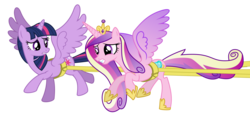 Size: 8573x4000 | Tagged: safe, artist:masem, princess cadance, twilight sparkle, alicorn, pony, g4, three's a crowd, absurd resolution, duo, female, mare, simple background, sisters-in-law, spread wings, transparent background, twilight sparkle (alicorn), vector, wings