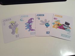 Size: 2592x1936 | Tagged: safe, derpy hooves, snails, snips, trixie, parasprite, pegasus, pony, g4, card, customized toy, female, mare