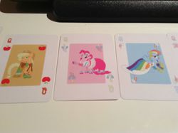 Size: 2592x1936 | Tagged: safe, applejack, pinkie pie, rainbow dash, g4, card, customized toy