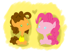 Size: 1024x768 | Tagged: safe, artist:fillyblue, cheese sandwich, pinkie pie, g4, pinkie pride, female, heart, male, pointy ponies, ship:cheesepie, shipping, straight