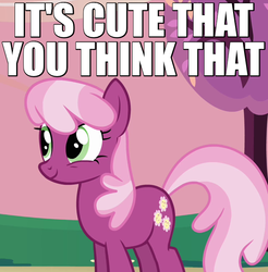 Size: 640x650 | Tagged: safe, edit, edited screencap, screencap, cheerilee, earth pony, pony, g4, hearts and hooves day (episode), caption, cheeribetes, cropped, cute, female, happy, hearts and hooves day, image macro, mare, outdoors, reaction image, smiling, solo, tail, text