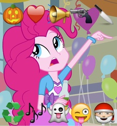 Size: 516x559 | Tagged: safe, pinkie pie, equestria girls, g4, balloon, clothes, emoticon