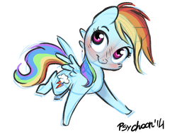 Size: 1667x1251 | Tagged: safe, artist:psychoon, rainbow dash, g4, blushing, female, solo