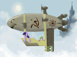 Size: 3745x2780 | Tagged: safe, artist:kutejnikov, spike, twilight sparkle, g4, airship, command and conquer, crossover, kirov airship, red alert