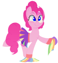 Size: 1080x1167 | Tagged: safe, artist:january3rd, pinkie pie, earth pony, pony, g4, blushing, cheerleader, cheerleader pinkie, clothes, female, mare, raised hoof, simple background, skirt, smiling, solo, transparent background