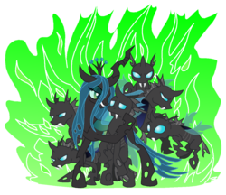 Size: 1243x1075 | Tagged: safe, artist:skyjagged, queen chrysalis, changeling, changeling queen, g4, crown, female, fire, green fire, jewelry, regalia
