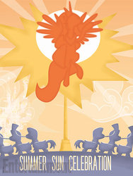 Size: 459x612 | Tagged: safe, princess celestia, g4, official, against sun, cloud, cloudy, collectible poster book, poster, royal guard, silhouette, summer sun celebration, sun