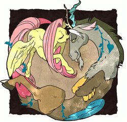 Size: 711x685 | Tagged: safe, artist:pasikon, discord, fluttershy, g4, female, male, ship:discoshy, shipping, straight