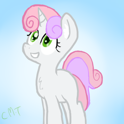 Size: 514x512 | Tagged: safe, artist:redshycup, sweetie belle, g4, alternate hairstyle, chest fluff, female, grin, older, short hair, smiling, solo