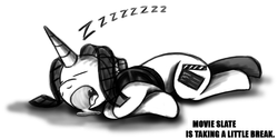 Size: 800x400 | Tagged: safe, artist:jamescorck, oc, oc only, oc:movie slate, drool, grayscale, monochrome, sleeping, snoring, solo