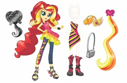Size: 768x502 | Tagged: dead source, safe, sunset shimmer, human, equestria girls, g4, my little pony equestria girls: rainbow rocks, official, concept art, doll, equestria girls prototype, female, humanized, pony coloring, solo, toy