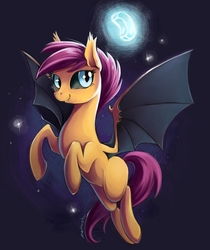 Size: 1225x1457 | Tagged: dead source, safe, artist:matrosha123, scootaloo, bat pony, pony, g4, bat ponified, female, flying, race swap, scootabat, scootaloo can fly, solo, student of the night