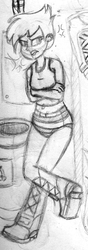 Size: 720x2056 | Tagged: safe, artist:jewpanda, gilda, equestria girls, g4, belly button, clothes, female, humanized, monochrome, panties, solo, striped underwear, traditional art, underwear