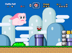 Size: 998x738 | Tagged: safe, oc, oc only, oc:fluffle puff, earth pony, pony, grass, pipe, platformer, solo, super fluff, super mario bros., super mario world