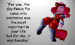 Size: 960x576 | Tagged: safe, pinkie pie, g4, three's a crowd, but for me it was tuesday, comic sans, gif, m. bison, meme, non-animated gif, street fighter, street fighter: the movie