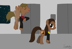 Size: 900x623 | Tagged: safe, artist:lomise, earth pony, pegasus, pony, b'elanna torres, clothes, klingon, ponified, star trek, star trek: voyager, tom paris, uniform