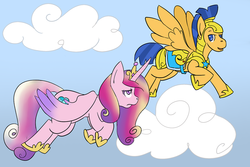 Size: 1280x853 | Tagged: safe, artist:dennelx3, flash sentry, princess cadance, g4, 30 minute art challenge, flying