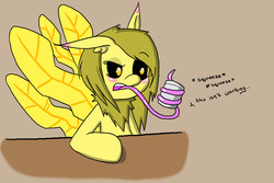 Size: 1800x1200 | Tagged: safe, artist:askthemothponies, oc, oc only, oc:golden corral, mothpony, original species, ask the moths, blushing, moth pony general, solo